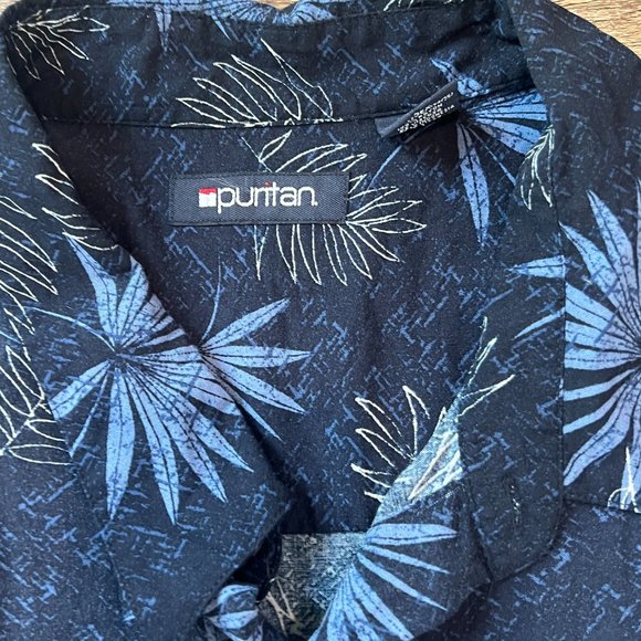 Puritan Mens 3XL Blue Hawaiian Print Button Down Shirt Rayon - Picture 6 of 7